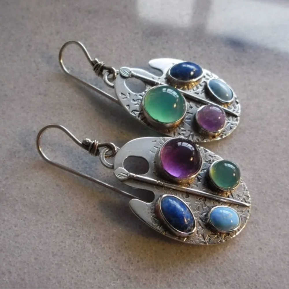 Silver Earrings with Multicolor Gemstones - Picture 5 of 6